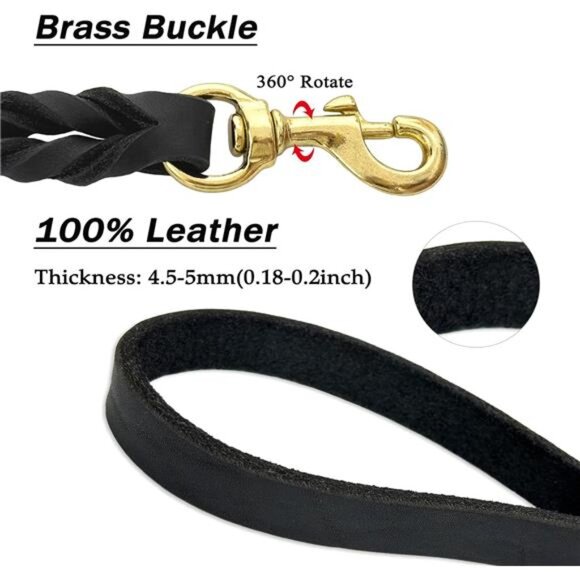 Leather Dog Leash 6ft, Dog Leashes for Large Dogs Heavy Duty, Soft Braided - Picture 5 of 7